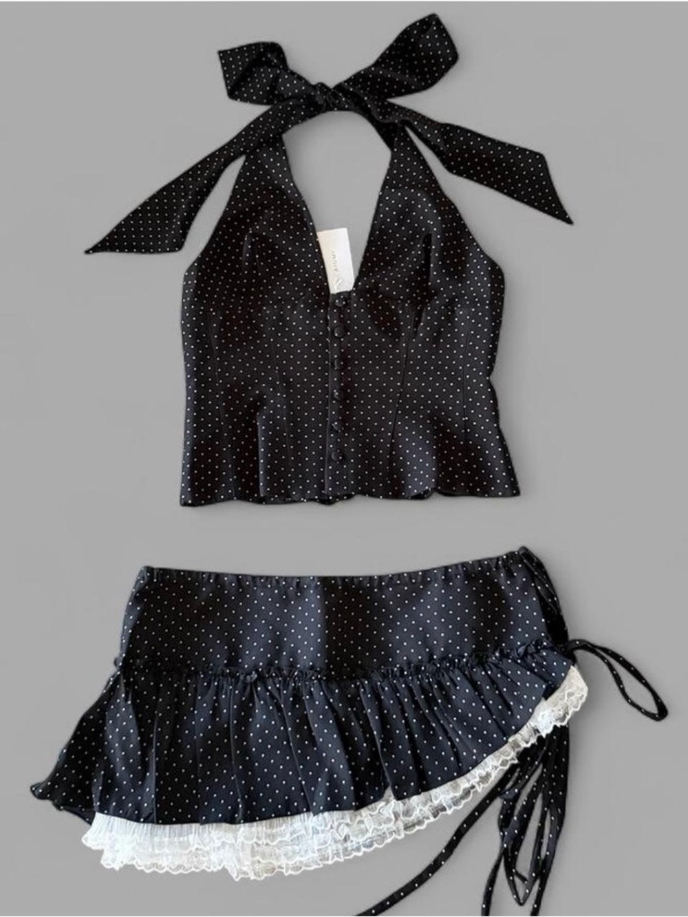 Aiumi (Set Studio) Black Polka Dot Skirt Set